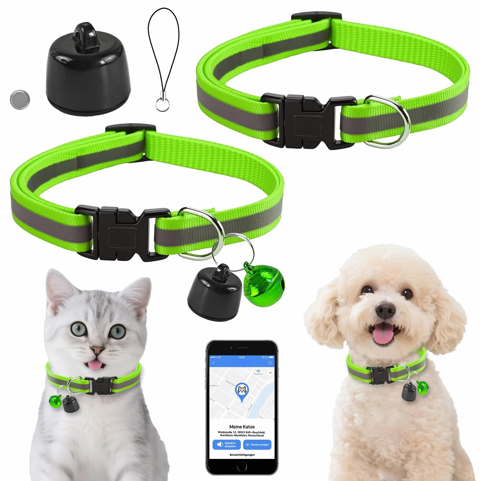 Katze GPS Tracker Hund Kompatibel mit iOS ＆ Android, Weltweite Standortverfolgung, Katzen Halsband GPS Trackers Ohne ABO, Mini Pet Tracker für Katzentracker Katzentracking Peilsender