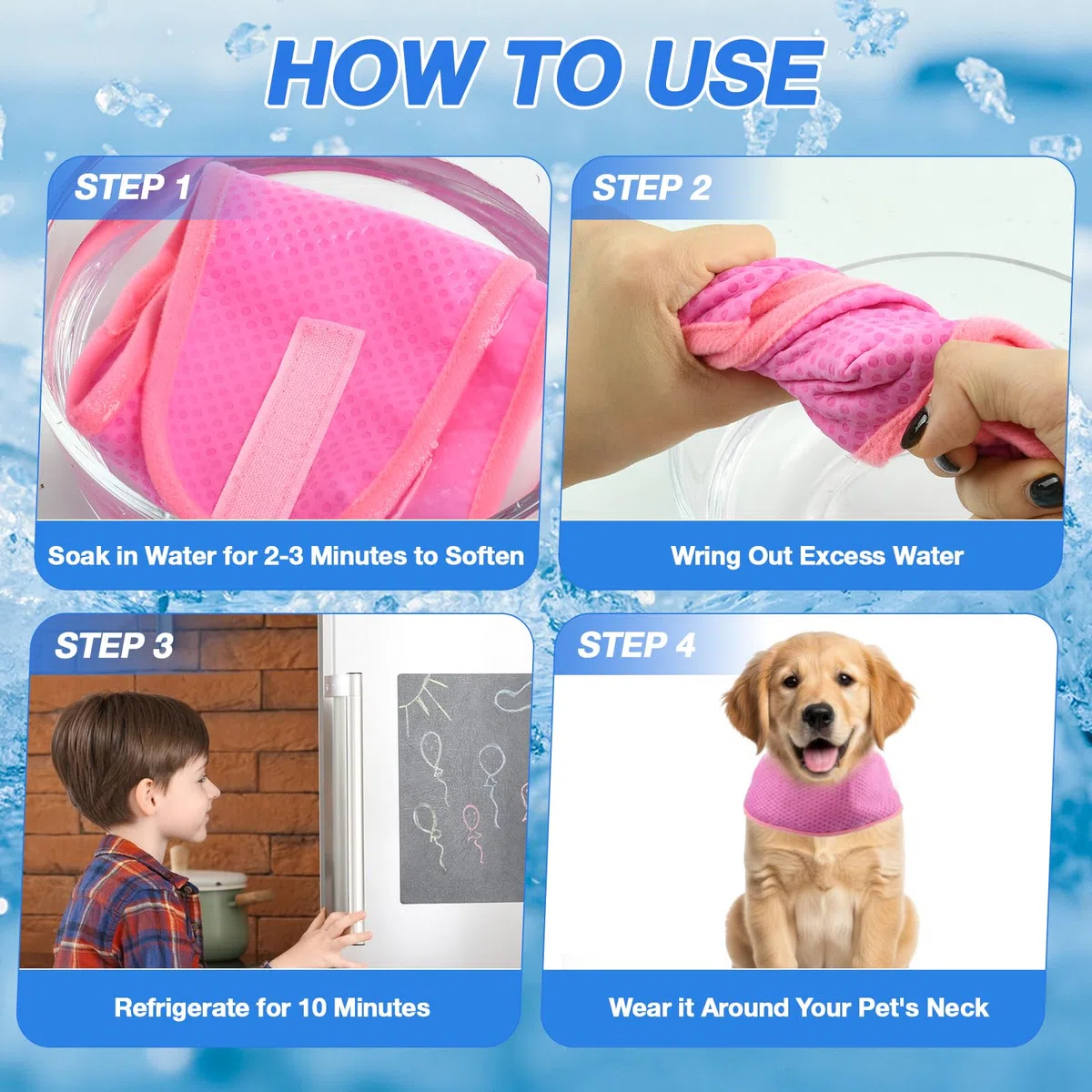 Kühlhalsband für Hunde, Kühlendes Hundehalsband, Hundehalsband Kühlend, Atmungsaktiv Wärmeableitung Bandana Hund, Geeignet für Kühlhunde im Sommer (Rosa, S)