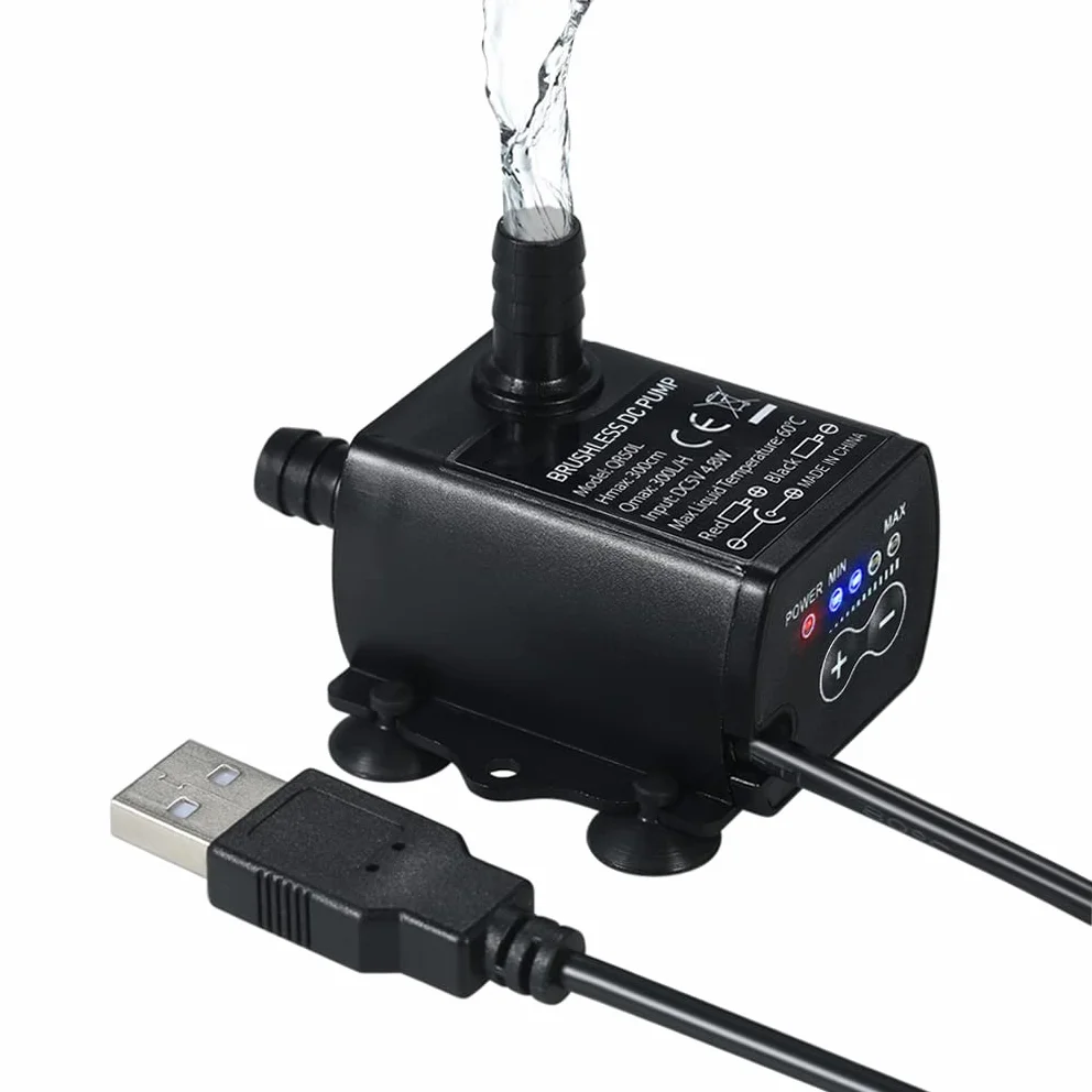 Decdeal 4.8W USB Tauchpumpe Aquariumpumpe Förderpumpe Brunnenpumpe mit Fluss-Einstellung 300L/H, Max Höhe 3 Meter, Inkl. Filter