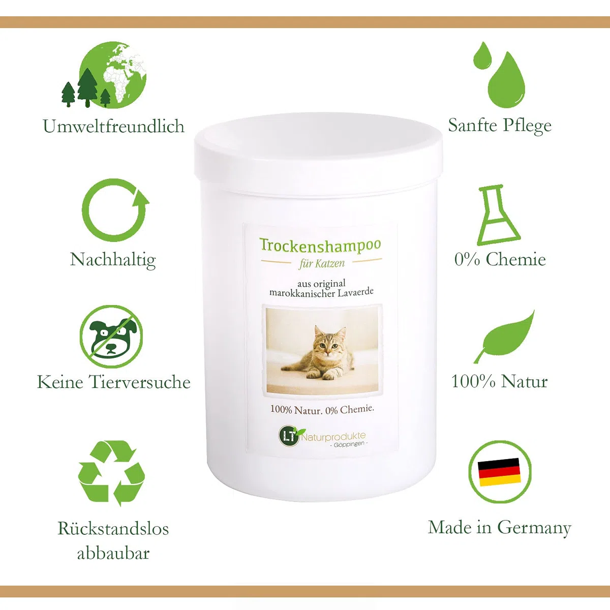 Trockenshampoo für Katzen - mit original marokkanischer Lavaerde | Vegan und Bio | zur chemiefreien Fellpflege | 1 kg