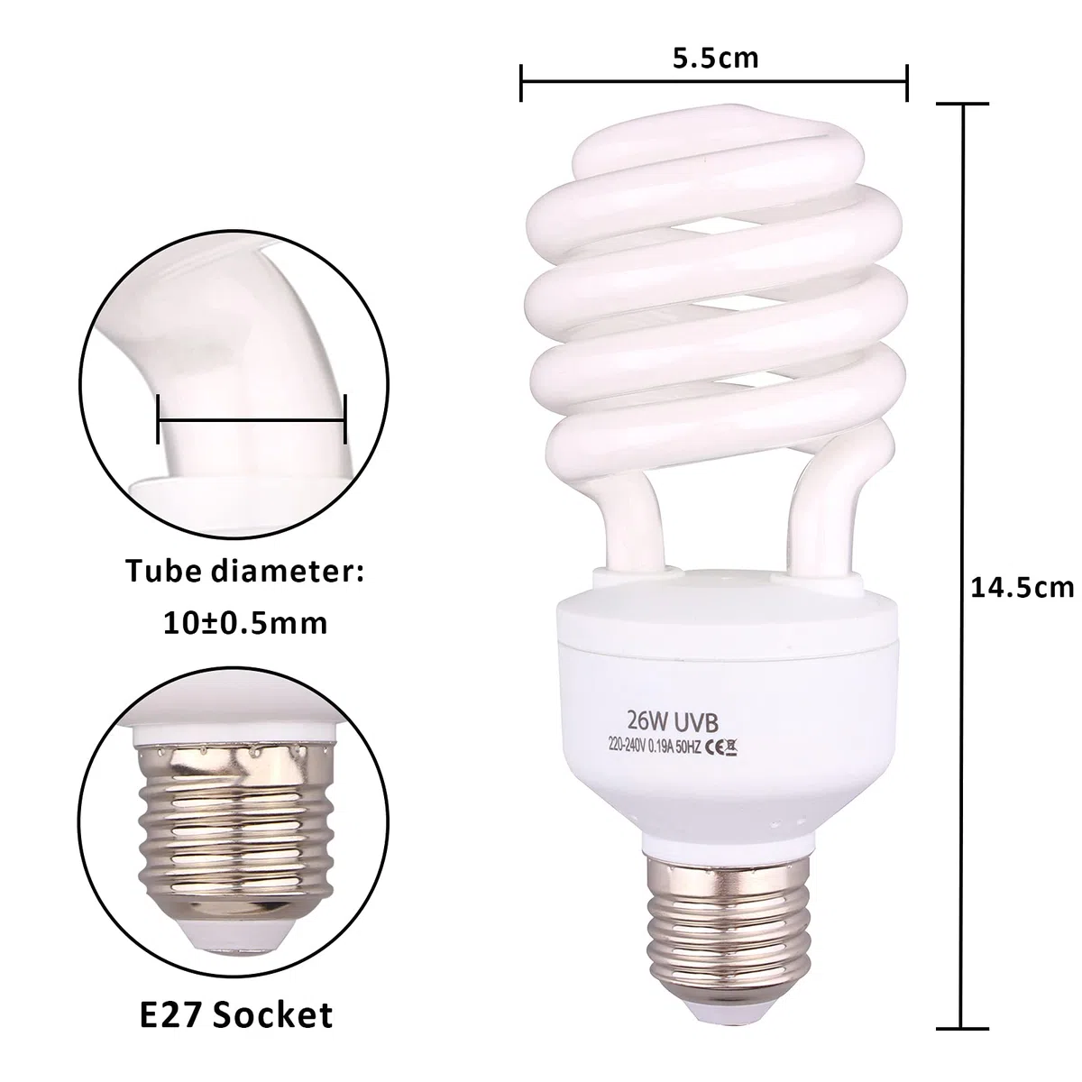 AIICIOO UVB Licht Reptilien Kit 5.0 26W - Terrarium Sonnenlicht Lampe Schildkröte Glühbirne für Bartagamen Eidechse Leopardgecko 1 Packung
