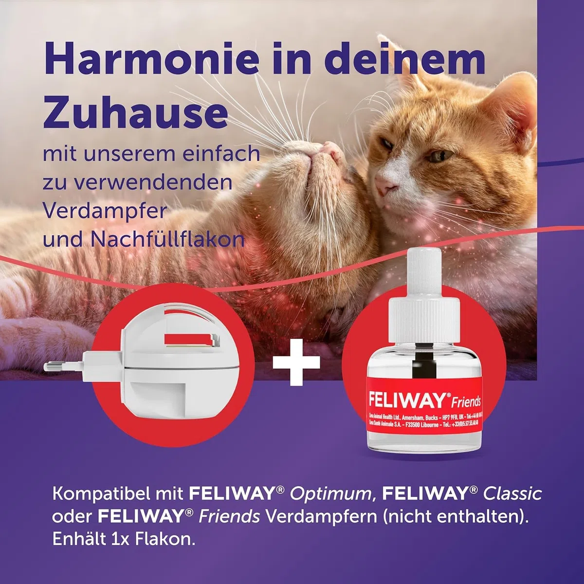 FELIWAY Friends | 60 Tage Wirkung | Pheromone für Katzen | Verdampfer für die Steckdose + 2x 48ml Flakon | Diffuser gegen Stress, für mehr Harmonie | von Tierärzten empfohlen, klinisch getestet