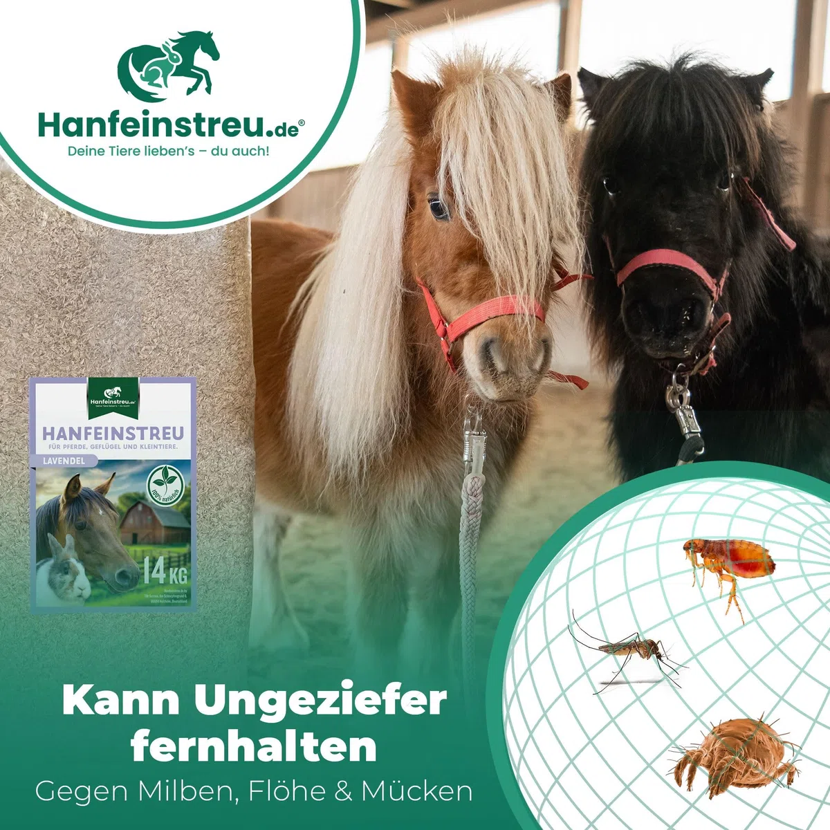 Hanfeinstreu mit Lavendel für Kleintiere, Hühner und Pferde, 30 Liter, 100% Naturprodukt, Extrem Saugfähig, Staubarm, Geruchsbindend, Nachhaltig und Langlebig
