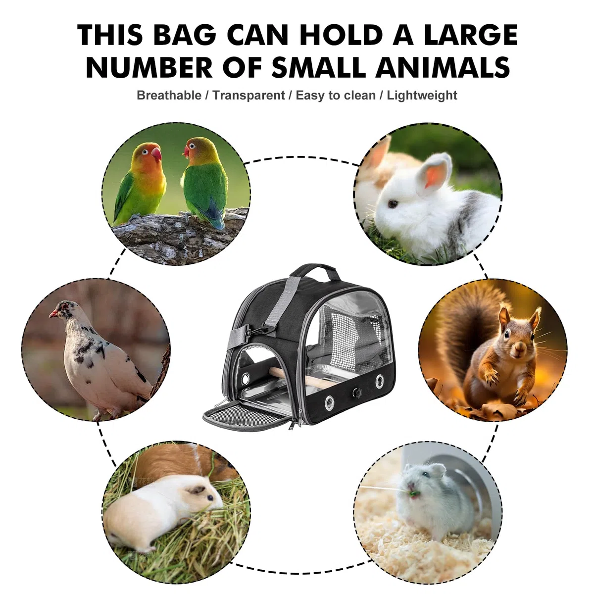 Transportbox Transportbehälter für Vögel: Rucksack für Vögel mit Sitzstange und Edelstahl Tablett, Leichter Atmungsaktiver Transportbox, Haustier Reisekäfig für Papageien Sittiche (Typ 3)