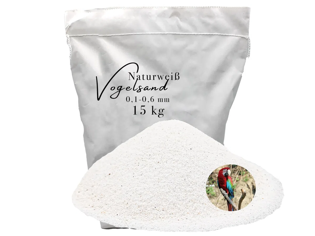 15kg Vogelsand 0,1-0,6 mm ohne Zusatzstoffe wie Anis und Grit weisser keimfrei qualitativ hochwertig Bodengrund für Käfige