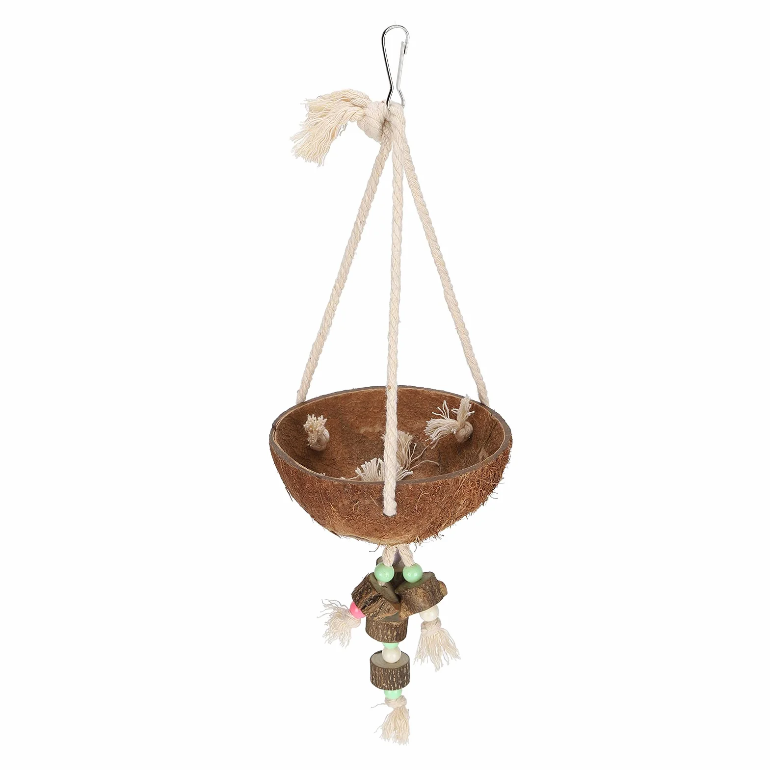 Kokosnuss Vogelnestkäfig, Papageienbeißspielzeug Innovativer Papagei Kokosnuss Muschel Schaukel Vogel Hängekäfig mit Farbperle für Sittich für Papagei für Kanarienvogel