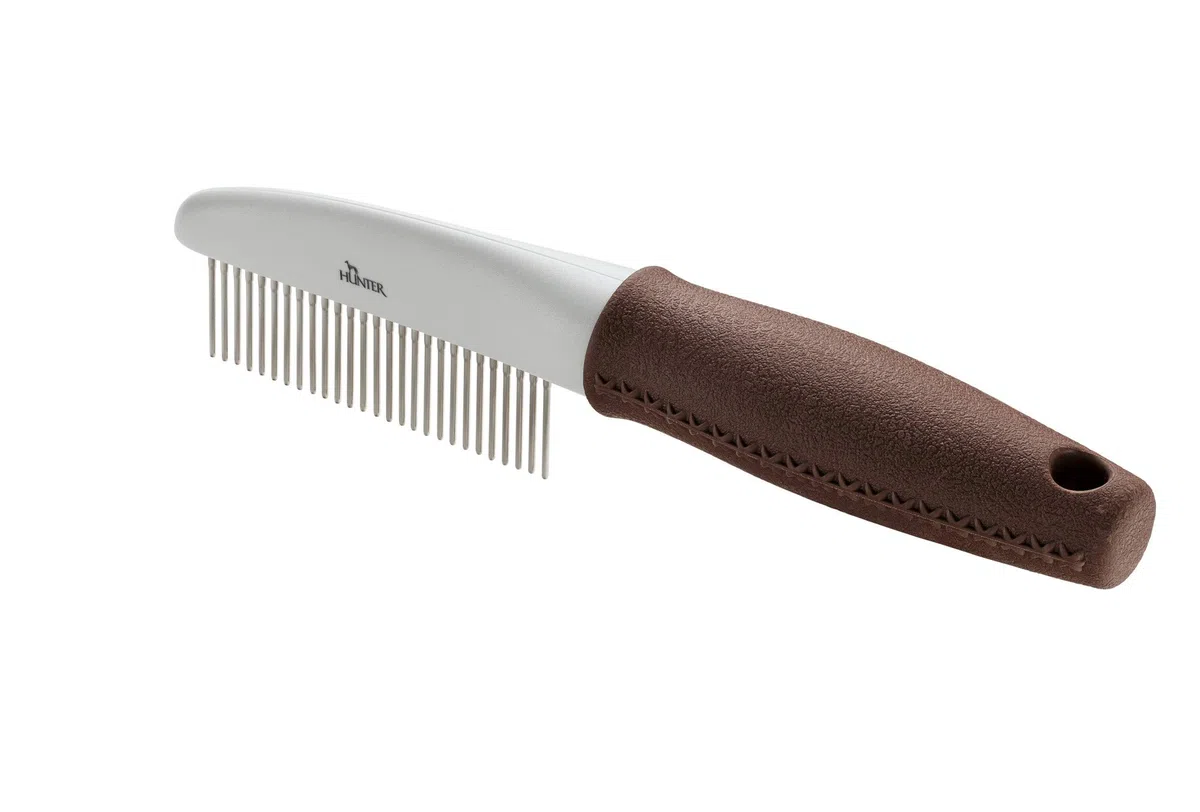 HUNTER SPA Pflegekamm mit rotierenden Zinken, zur Pflege von Deckhaar und Unterwolle, 21 x 4 cm, grau / braun