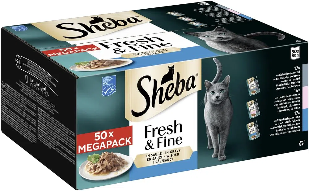 Sheba CATCARE Pouch Wet Fresh & FINE (Fish) Chunks IN Gravy Adult 50G Multipack Standard