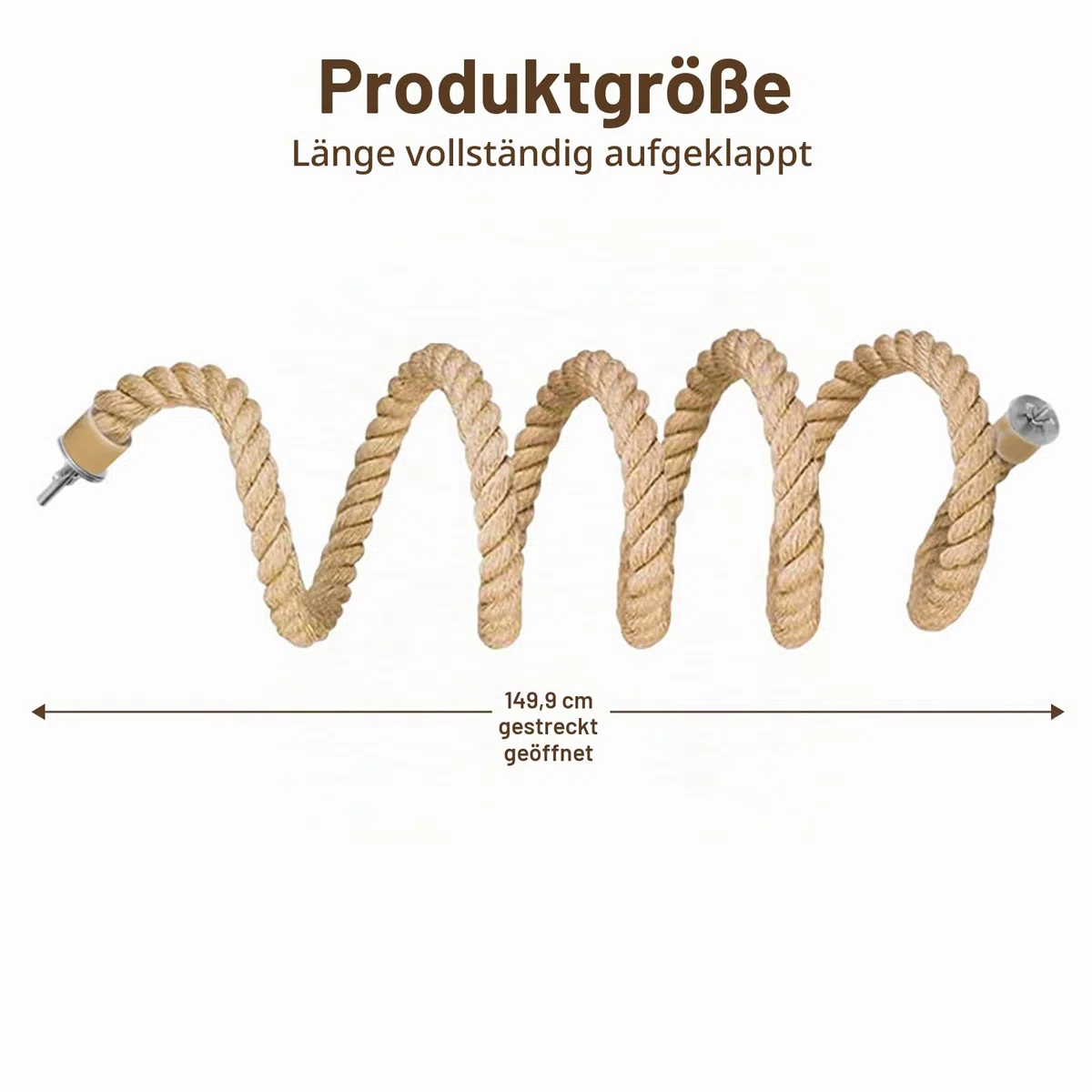 Seil-Sitzstange für Vögel,Vogelkäfig-Kletterseil-Spielzeugzubehör,biegbar,kletternd,biegbares natürliches Jute-Seil mit Kiefernholz und Edelstahlbefestigung,für Sittiche,Wellensittiche(150cm)