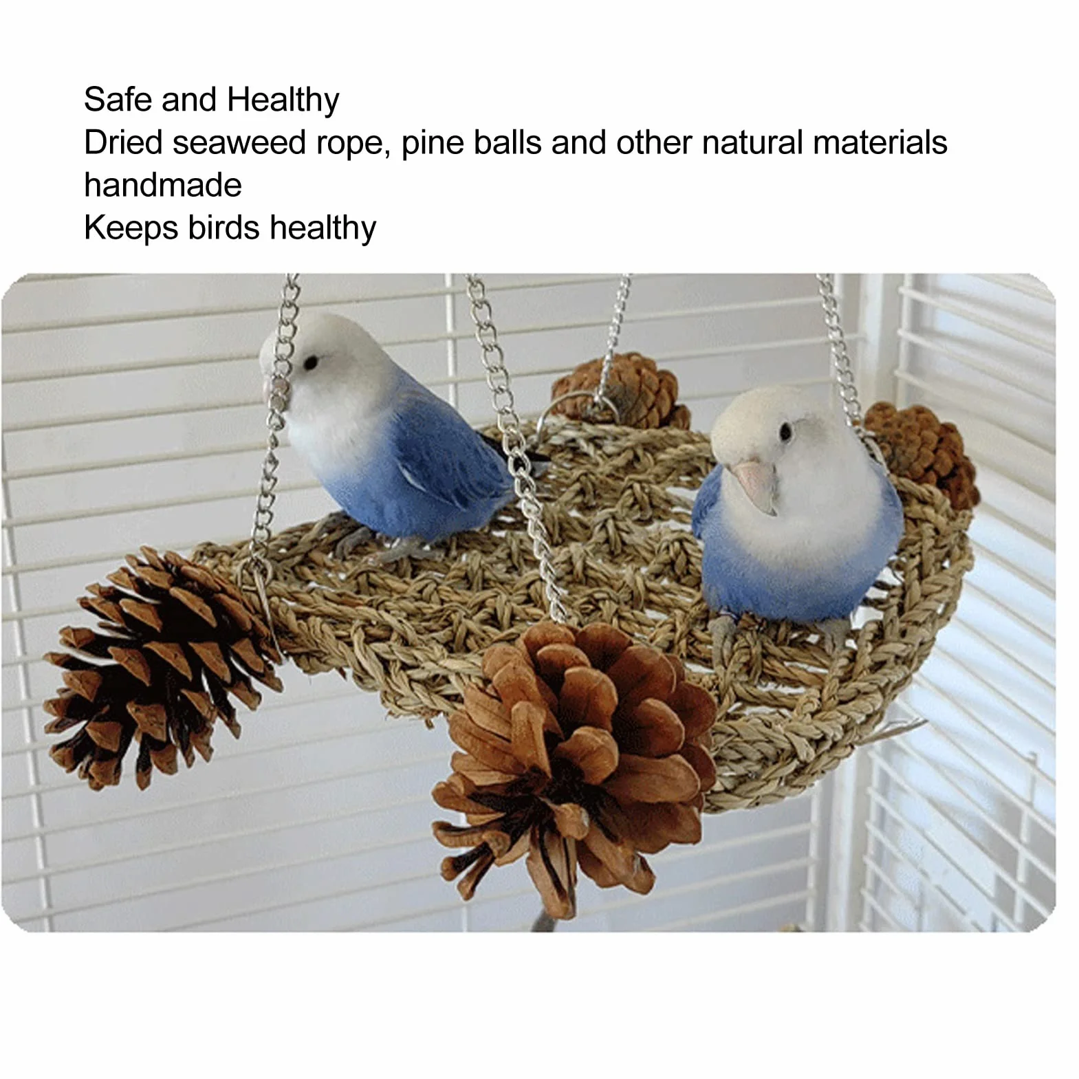 Seegrasschaukel Vogel Spielzeug - Papagei Trapez Ringschaukel, Kletterhängematte, Sitzstange Kauspielzeug für Lovebird, Wellensittich, Conure, Papageiensittiche