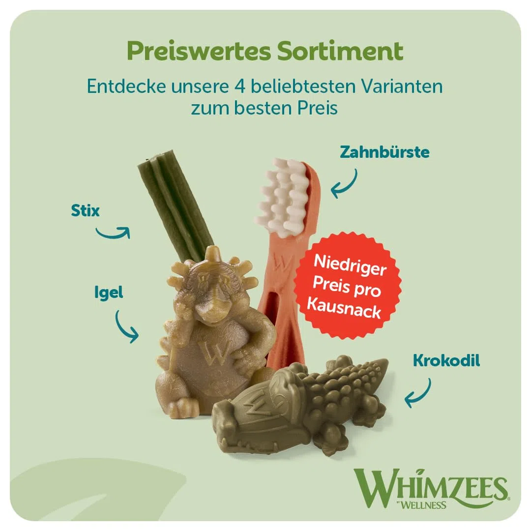 WHIMZEES Natürliche Getreidefreie Zahnpflegesnacks, Kaustangen für Hunde, Gemischte Vielfaltsbox, L, 14 x 60 g