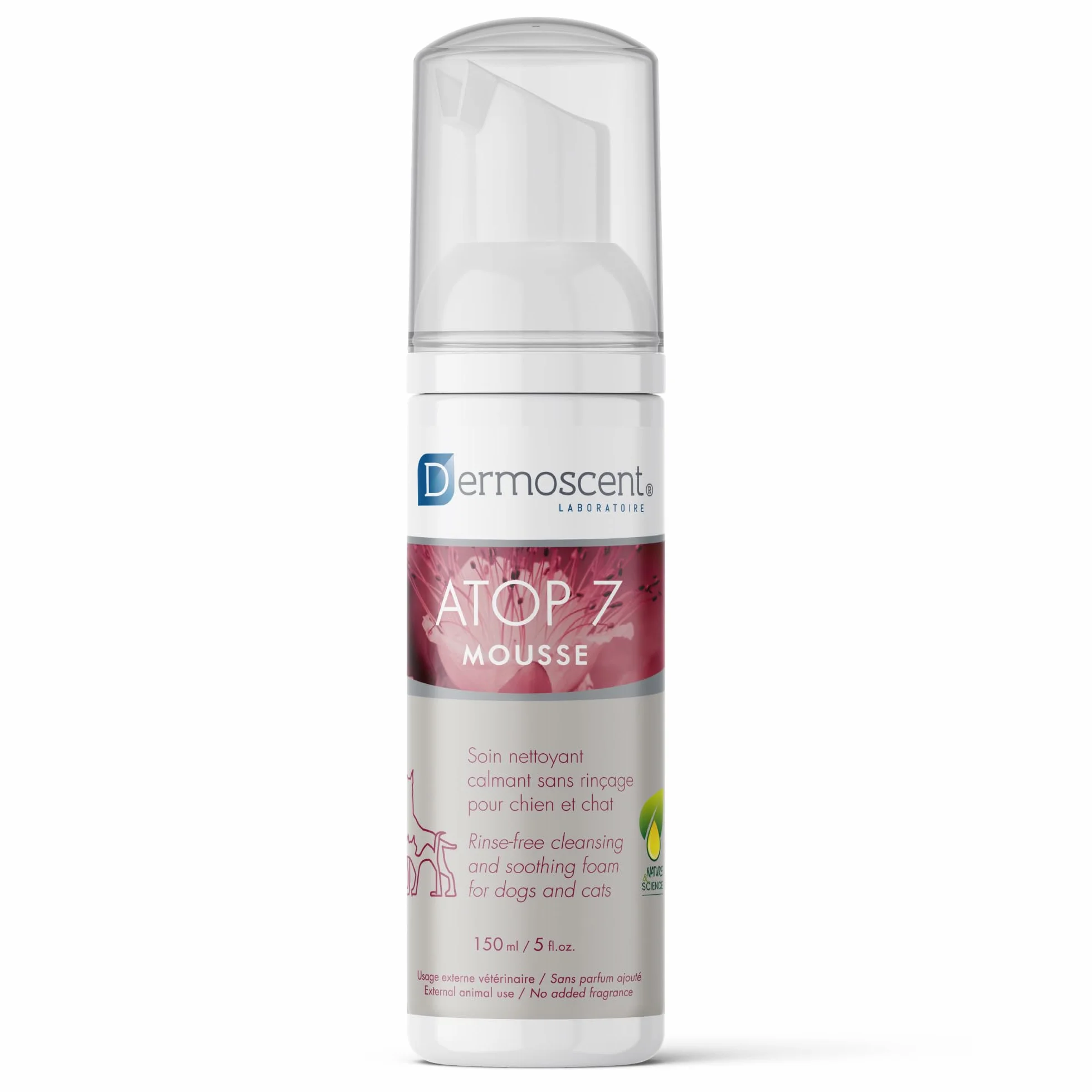 Trockenshampoo für Hunde und Katzen | Beruhigender Reinigungsschaum bei Juckreiz und Hautirritationen | Feuchtigkeitsspendende Pflege mit Omega 3 & 6 | ATOP 7 Mousse von Dermoscent