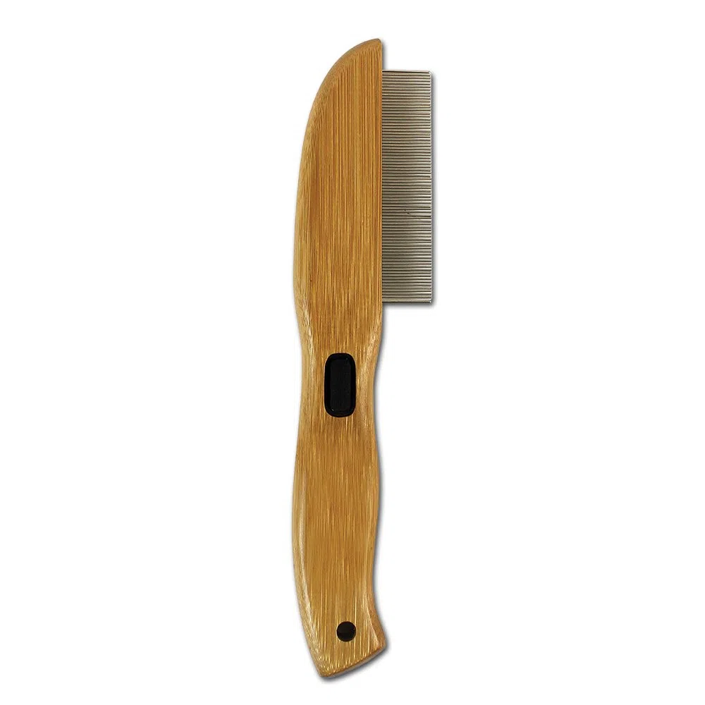 BAMBOO GROOM Flea Comb I Flohkamm mit 77 rotierenden Pins I Kamm aus Bambus zur Verteilung von Flohmittel I Hundebürste für jedes Fell I Bürste für sensible Bereiche I Flohkamm für Katzen & Hunde