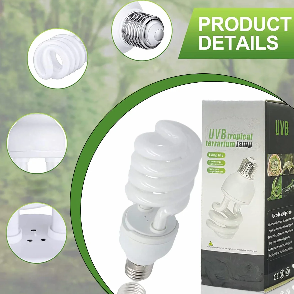 UVB-Lampen für Reptilien 5.0 Turtle Glühbirne für Wasserschildkröten Tropical Terrarium Lamps Energiesparende Kalziumergänzung für tropische Regenwald-Amphibien-Schlangenechse (UVB5.0 26W)