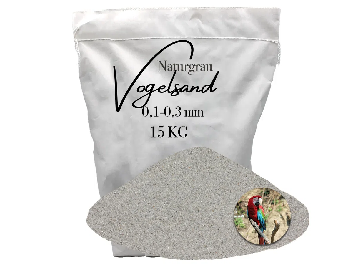 15kg Vogelsand 0,1-0,3 mm ohne Zusatzstoffe wie Anis und Grit grau keimfrei qualitativ hochwertig Bodengrund für Käfige