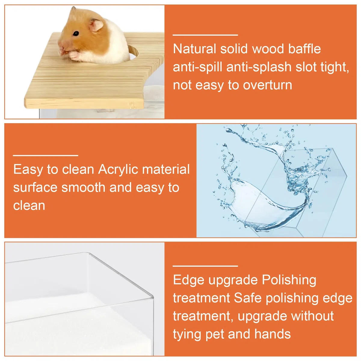 HOMURY 1 Stück Hamster Sandbad: Acryl Hamster Badebox, Hamster Zubehör mit Halbabdeckung aus Massivholz, Hamster Toilette für Chinchilla, Goldene Bären, Gerbil(Rechteckig,20x15x8cm)