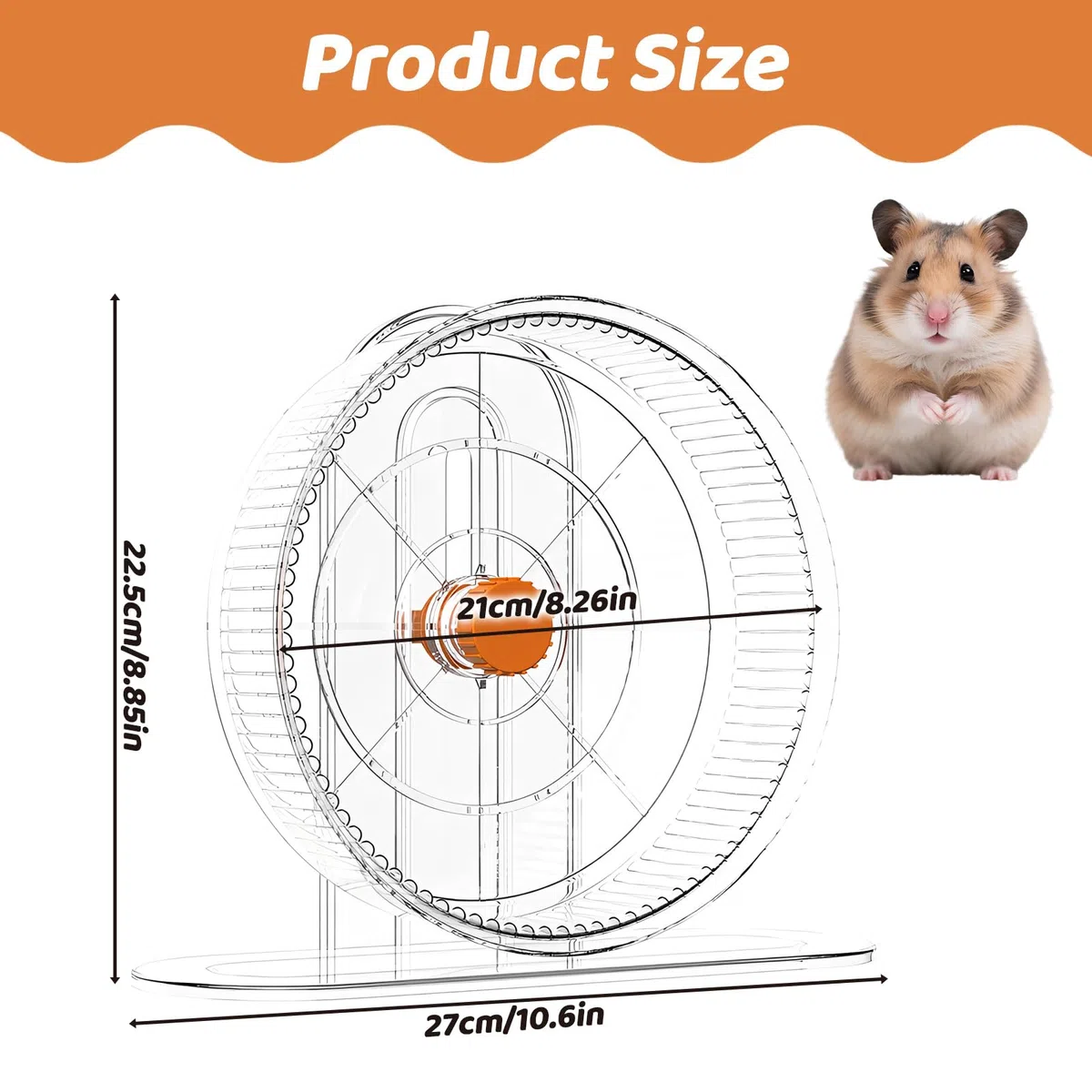 Hamsterrad Super Silent 21cm, Leises Hamster Laufrad PP Einstellbarer Hamsterräder Kleintiere Laufrad Großes Rattenrad für Rennmäuse Chinchillas Kleintiere (Transparent)