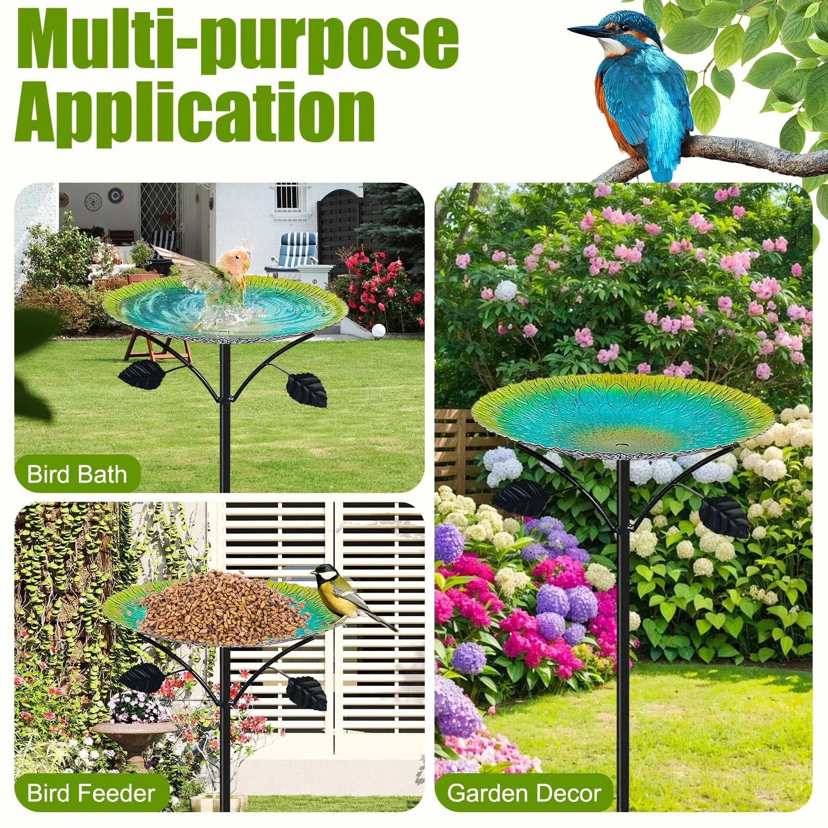 Vogeltränke Stehend Groß 24.5*83cm Vogelbad Garten Stehend, Metall Wassertränke für Vögel