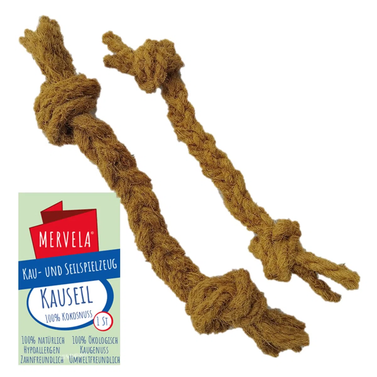 Kauseil aus 100% Kokosnuss-Wolle für Hunde – Natürliches, biologisches Kauspielzeug, Zahnpflege & Langlebig – Für alle Hundegrößen geeignet (Small (2X30cm))