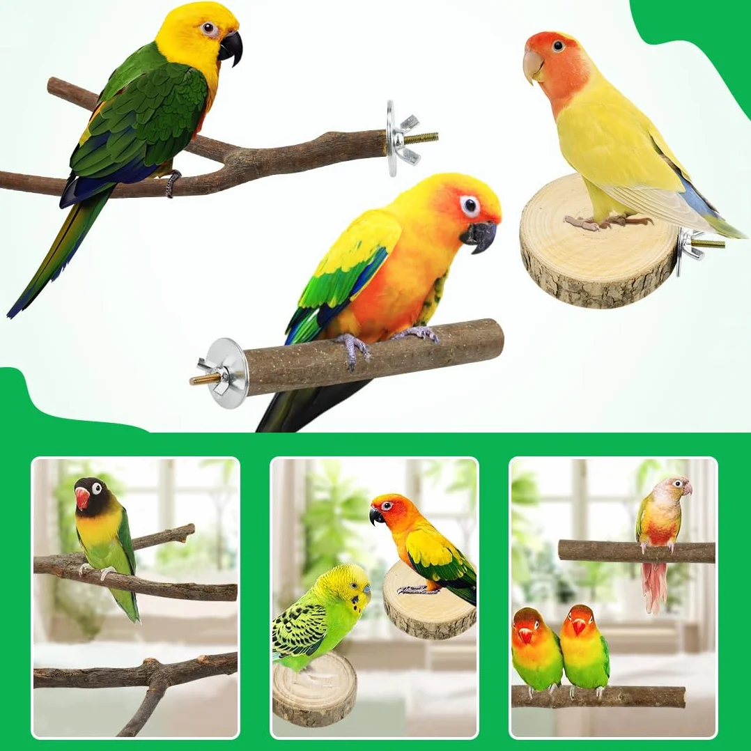 8 Stück Vogelspielzeug Holz Natur Sitzstangen Wellensittich Sitzstangen Naturholz Vogel Sitzstangen Spielzeug Vogelständer aus Holz Vogelkäfig Zubehör für Wellensittich Kanarienvogel