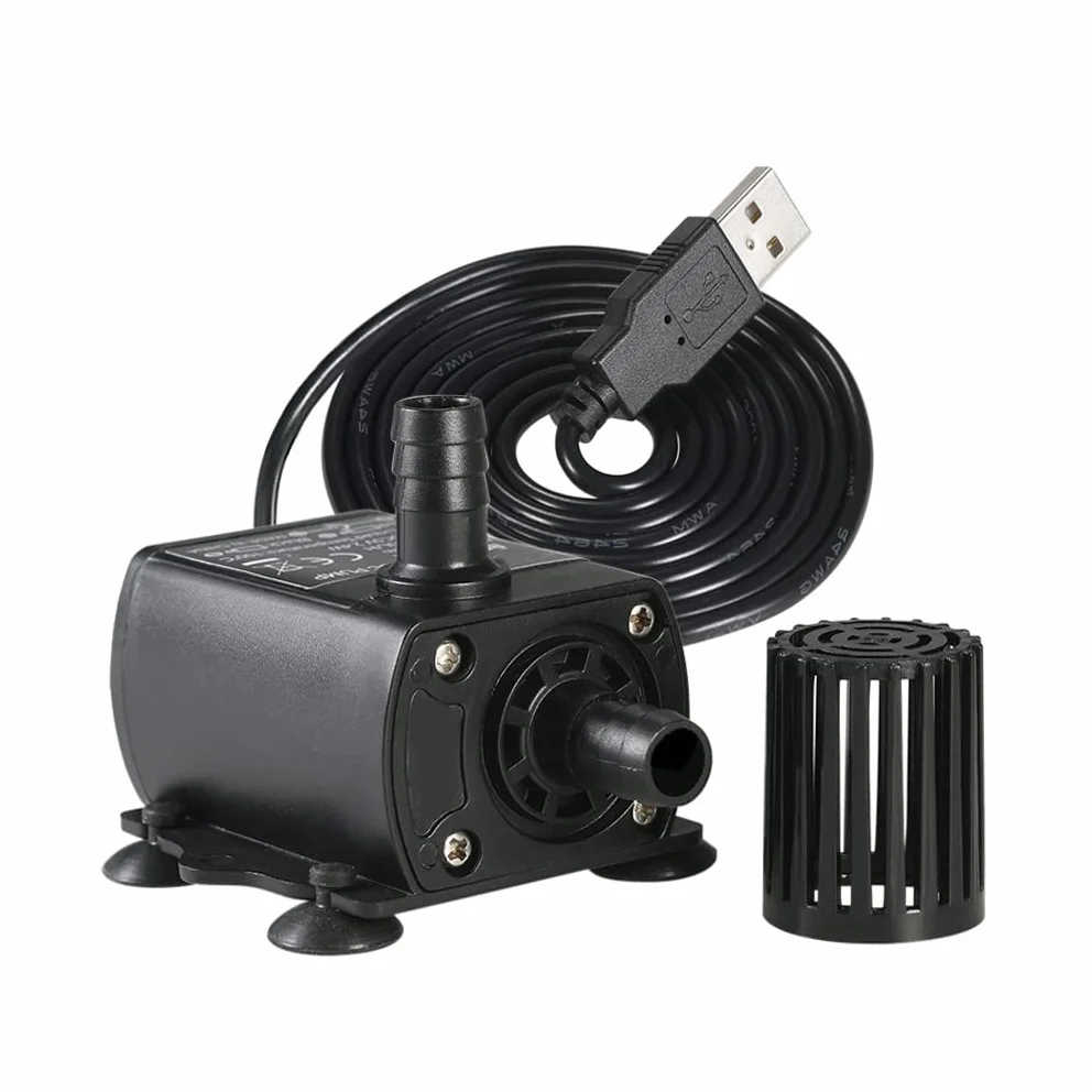Decdeal 4.8W USB Tauchpumpe Aquariumpumpe Förderpumpe Brunnenpumpe mit Fluss-Einstellung 300L/H, Max Höhe 3 Meter, Inkl. Filter