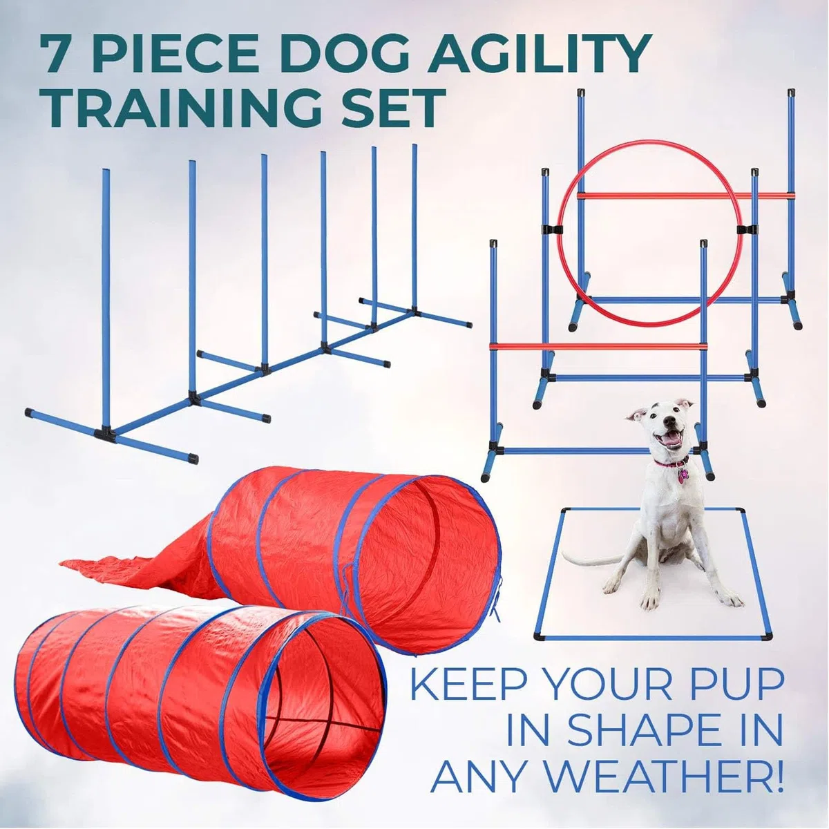 Agility-Trainingsgeräte-Set für Hunde, komplettes Übungsset mit Sprung, Hürde, Tunnel, Webstangen und Tragetasche für Outdoor-Spielen