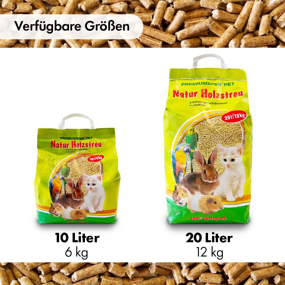 Kleintierpellets Naturholz-Pellets als Einstreu - 10 oder 20 Liter- Kleintierstreu für Hamster, Kaninchen, Nager, Katzen u.ä. - saugstark und geruchsbindend - Nicht klumpende Holzpellets (20 Liter)