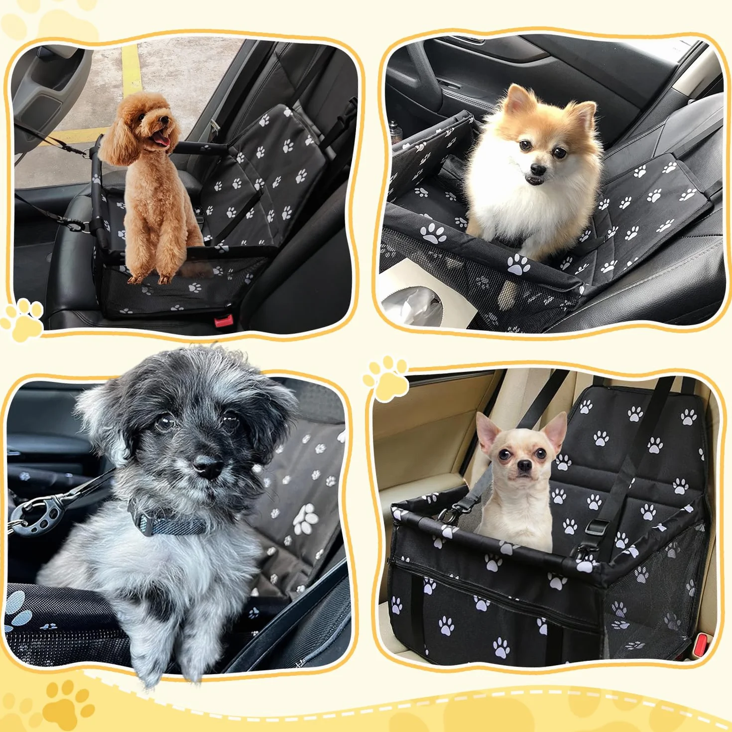 Flagest Hunde Autositz Für Kleine Hunde Bis 10 kg - Faltbarer Hundeautositz Mit Gurte & Aufbewahrungstasche, Waschbarer, Rutschfester Hundesitz Auto Für Welpen