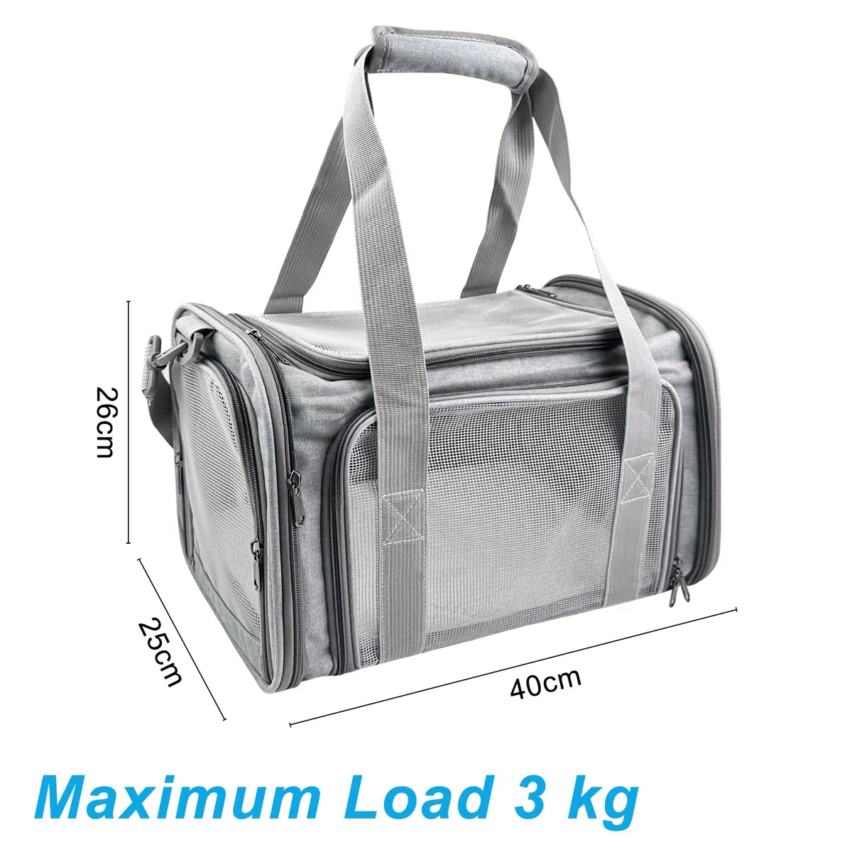 Transporttasche Katze, Faltbare Hundetragetasche Katzentragetasche, Transporttasche für Katze Hund, 45x25x26 cm Hundetransportbox, Haustiertragetasche, für Mittel Kleine Haustiere (Grau)