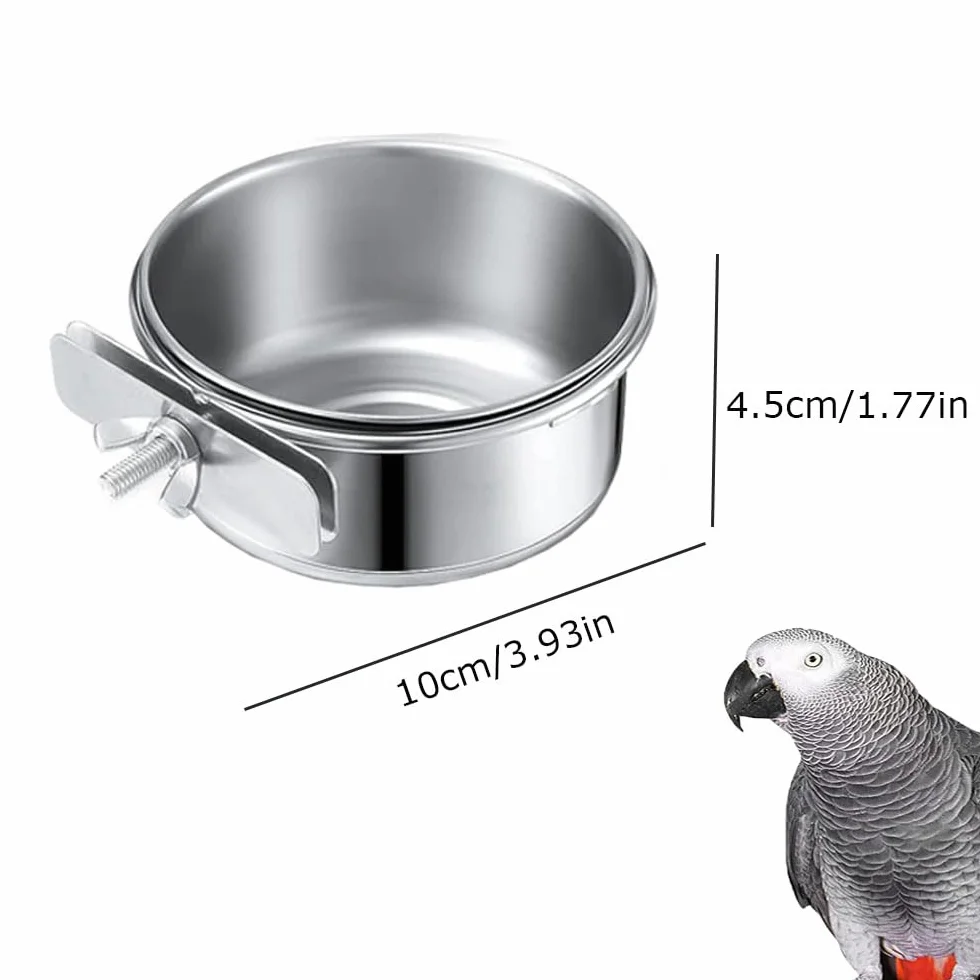 4 Stücke Edelstahl Vogelnapf Futter Schüssel Futternapf, 10x4.5cm Wasserschale, Futternapf Fütterungsbecher zum Aufhängen Käfig-Futterstation für Samen für Vogel Papageien,Vogelkäfig Zubehör