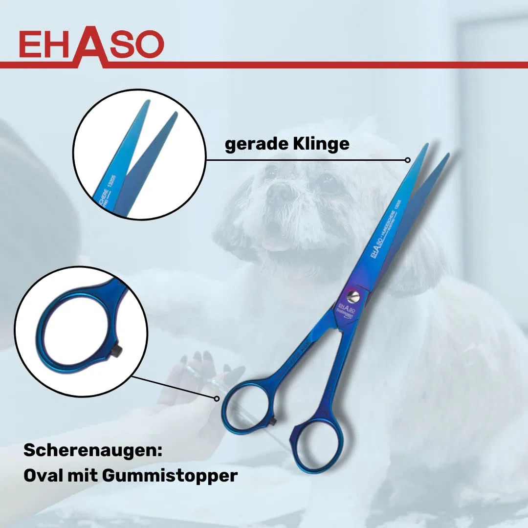 EHASO Hochwertige Gerade Hundeschere aus Titan - Rostfrei & Langlebig - 20 cm - Fellschere für Hunde - Profischere für Jede Art von Fell direkt Solingen