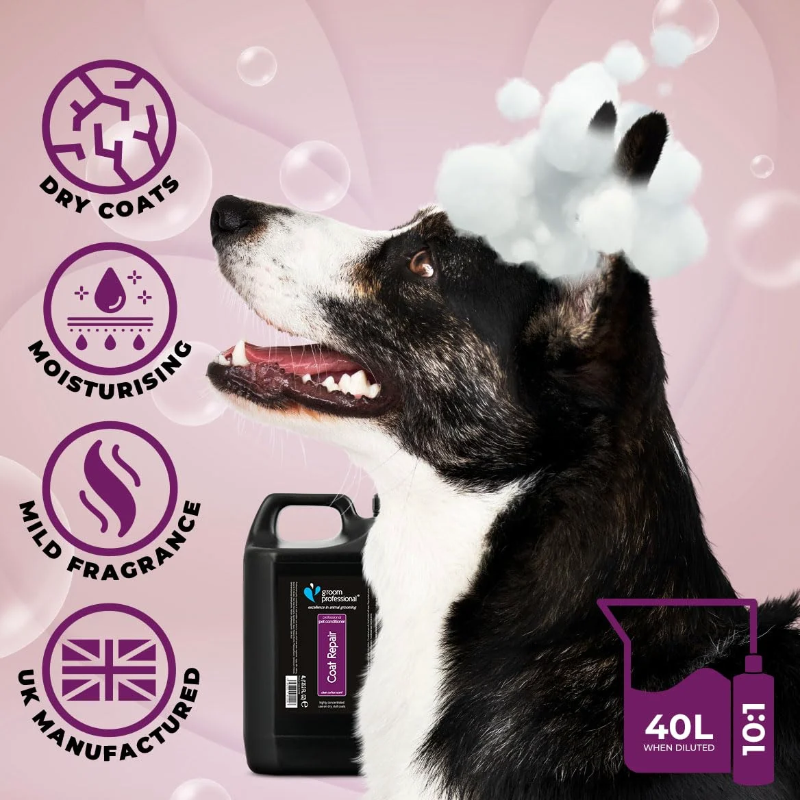 Groom Professional Coat Repair Hundeconditioner (4 L) – Salongröße 10:1, Intensive Pflege für Trockene & Geschädigte Felle, Macht Weich & Glänzend, Produziert in UK