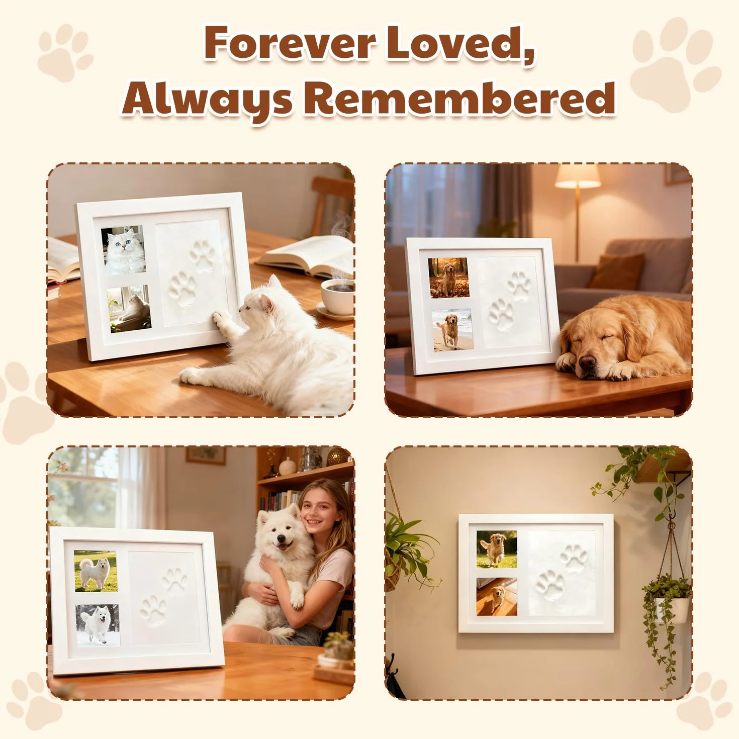 Pfotenabdruck Set Hund Katze, Baby Fussabdruck Set 0-6 Monate, Abdruck Bilderrahmen aus Ton, pfotenabdruck set katze, Hunde Geschenke, zum Aufhängen oder Aufstellen, Weiß