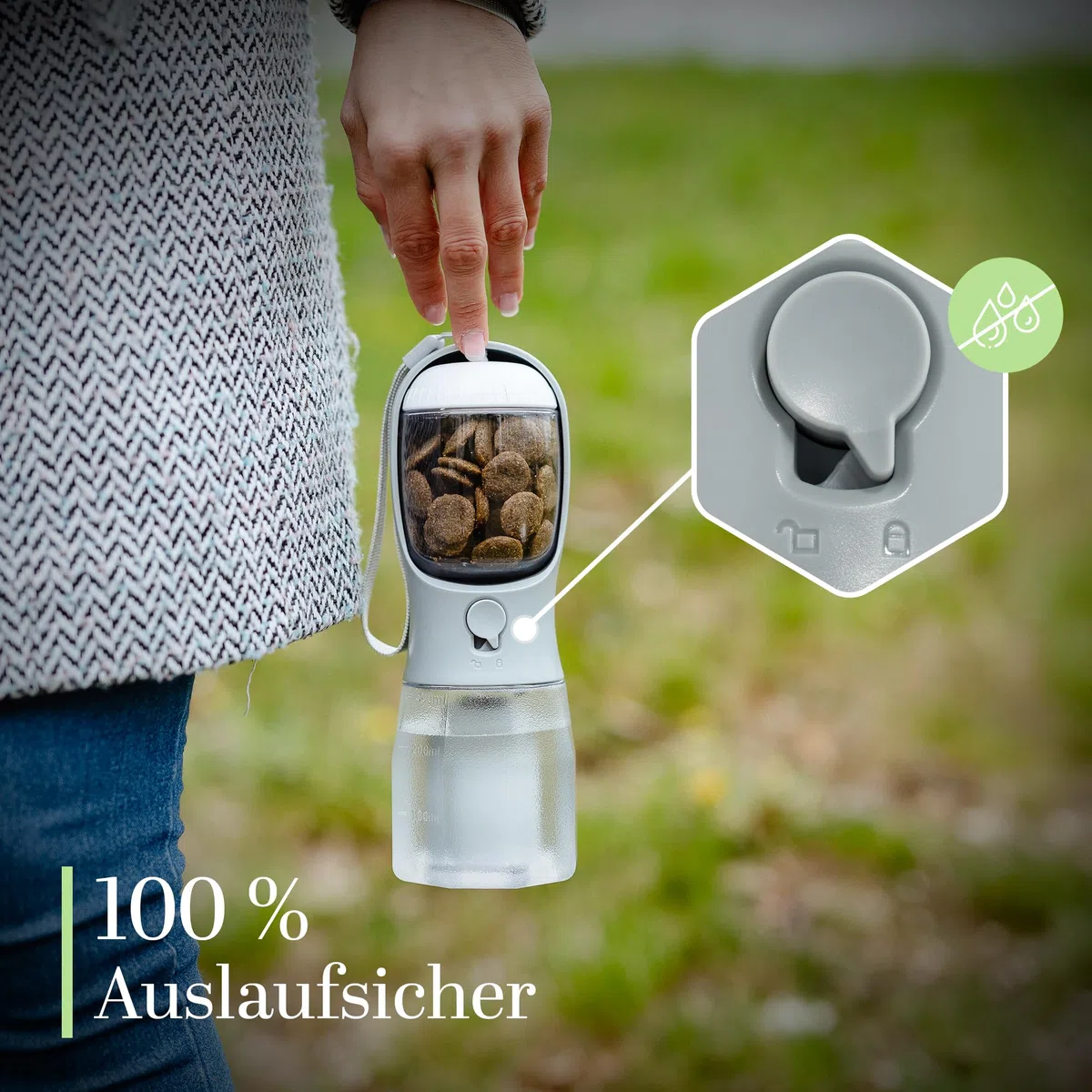 Hundetrinkflasche 300ml – 3-in-1 Trinkflasche mit Napf & Rücklauffunktion – 100% auslaufsicher, BPA-frei – für kleine Hunde, Wandern, Reisen & Autofahrten