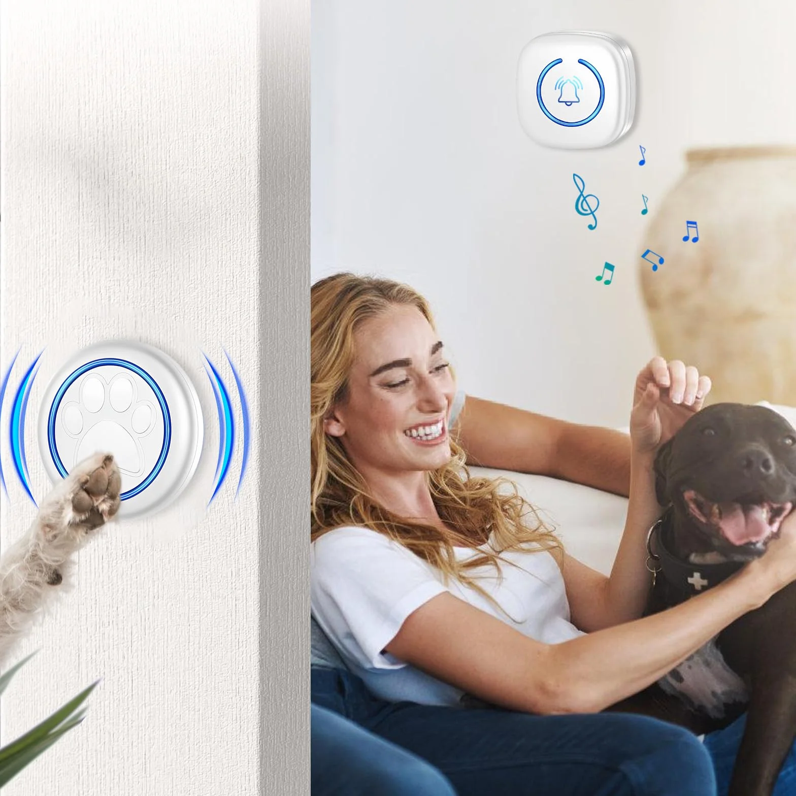 Kabellose Hund Türklingel, Hundeklingel, Funkklingel Mit Licht, 300m Reichweite Kabellose Trainingsglocken IP65 Wasserdichte Für Outdoor, Haustür, Haus, Büro Hausklingel(1 Empfänger & 2 Sender)