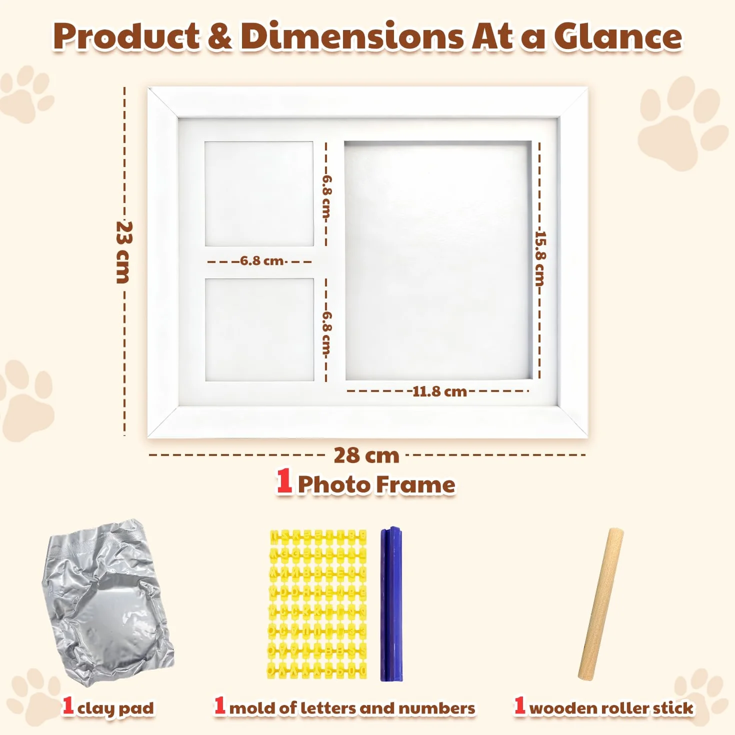 Pfotenabdruck Set Hund Katze, Baby Fussabdruck Set 0-6 Monate, Abdruck Bilderrahmen aus Ton, pfotenabdruck set katze, Hunde Geschenke, zum Aufhängen oder Aufstellen, Weiß