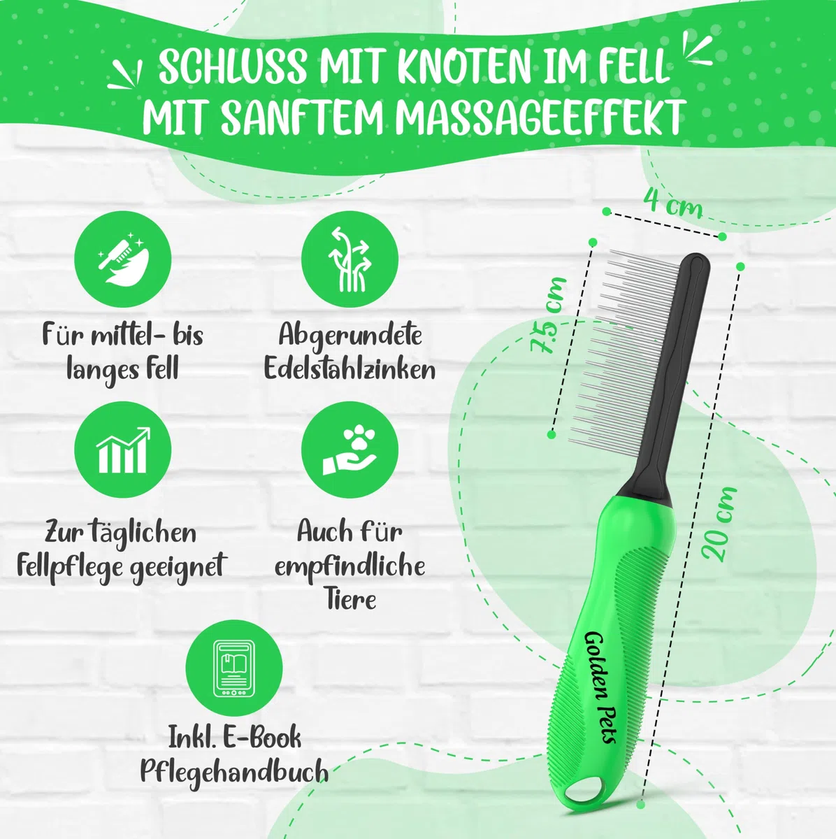 TESTURTEIL SEHR GUT Fell-Entwirrer Kamm I Hundebürste & Katzenbürste mittel bis langhaar geeignet I Kleine - große Tiere I Einfache Reinigung I + neues E-Book