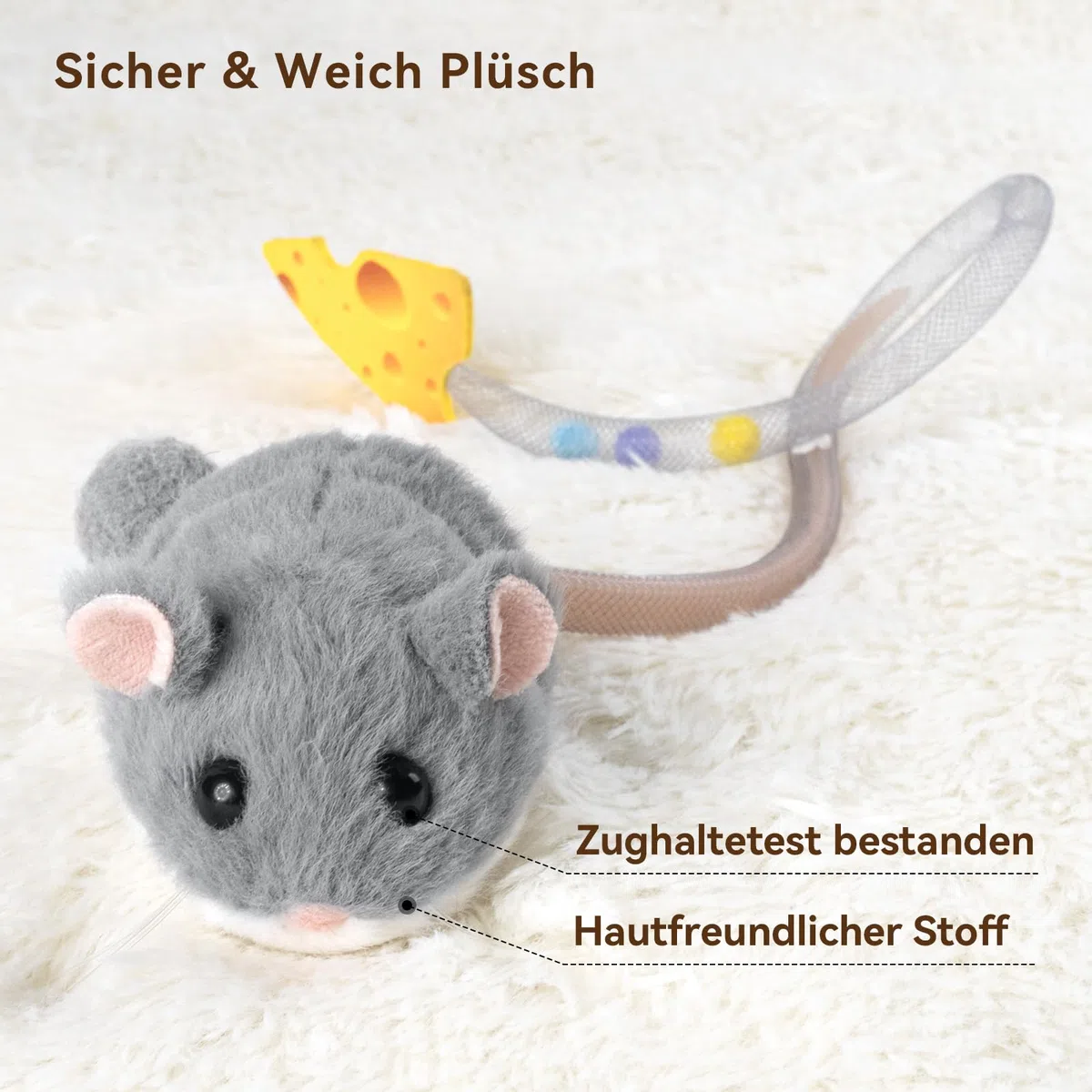 Migipaws Interaktives Katzenspielzeug, elektrisch rollende Migimaus mit wackelndem Schwanz,Intelligenter Sensor, Quietschen, Katzenspielzeug selbstbeschäftigung mit Katzenminze,wiederaufladbar
