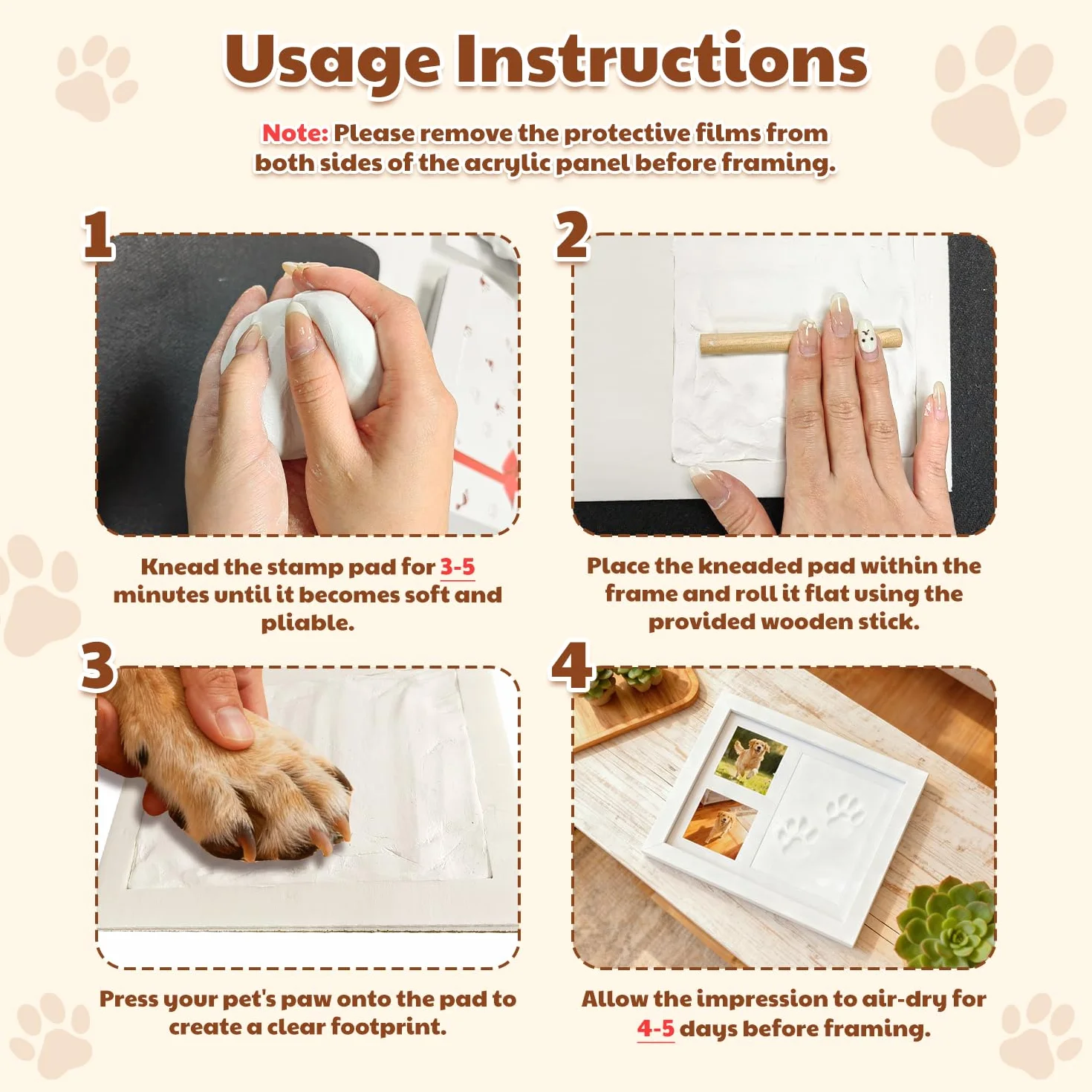 Pfotenabdruck Set Hund Katze, Baby Fussabdruck Set 0-6 Monate, Abdruck Bilderrahmen aus Ton, pfotenabdruck set katze, Hunde Geschenke, zum Aufhängen oder Aufstellen, Weiß