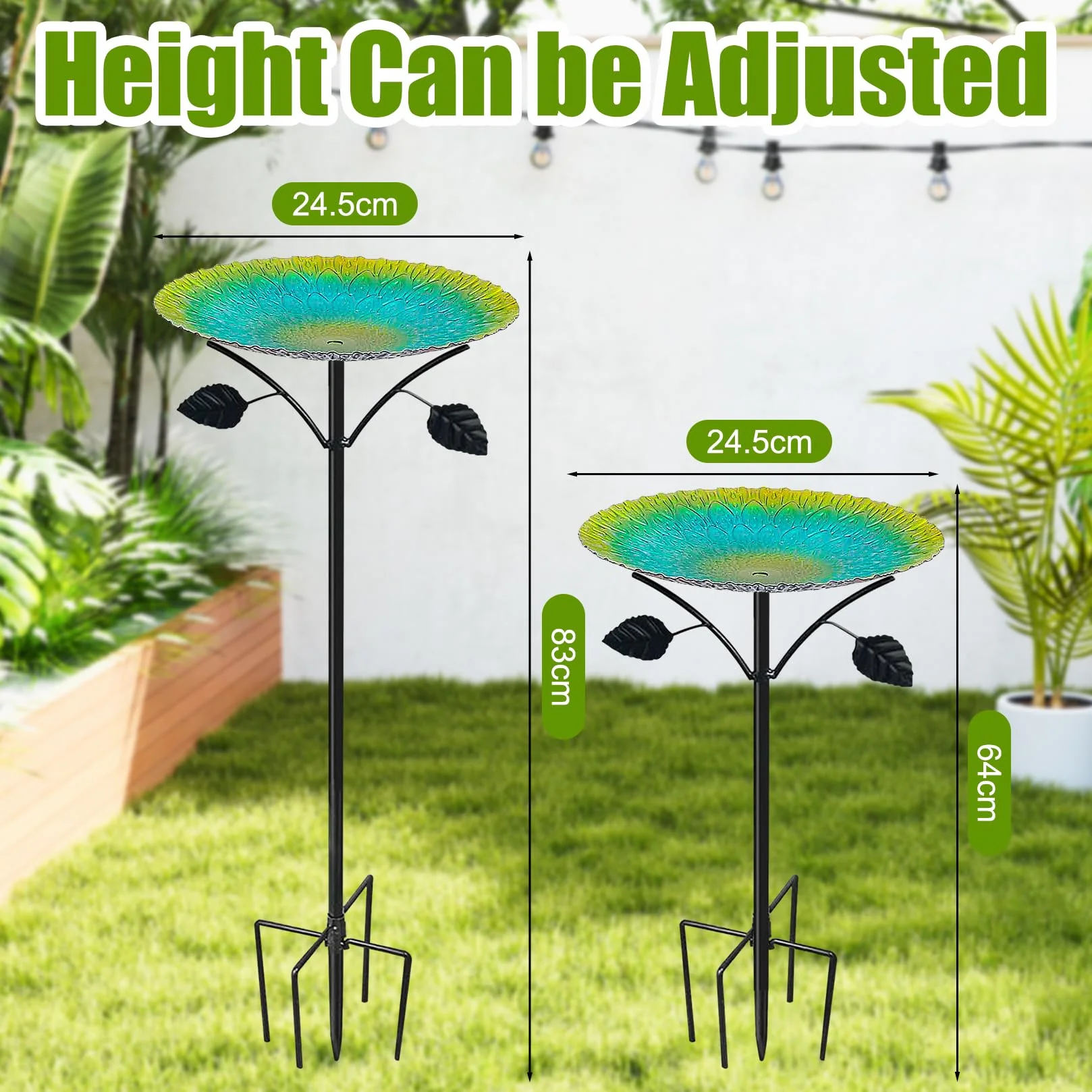 Vogeltränke Stehend Groß 24.5*83cm Vogelbad Garten Stehend, Metall Wassertränke für Vögel