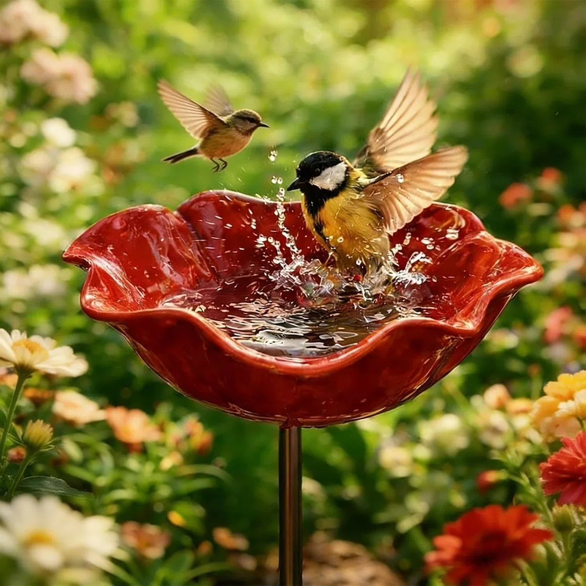 Vogeltränke Blume aus Metall,Handgefertigter Gartenstecker,Winterfeste Vogeltränke & Insektentränke,Bienentränke für Garten und Terrasse