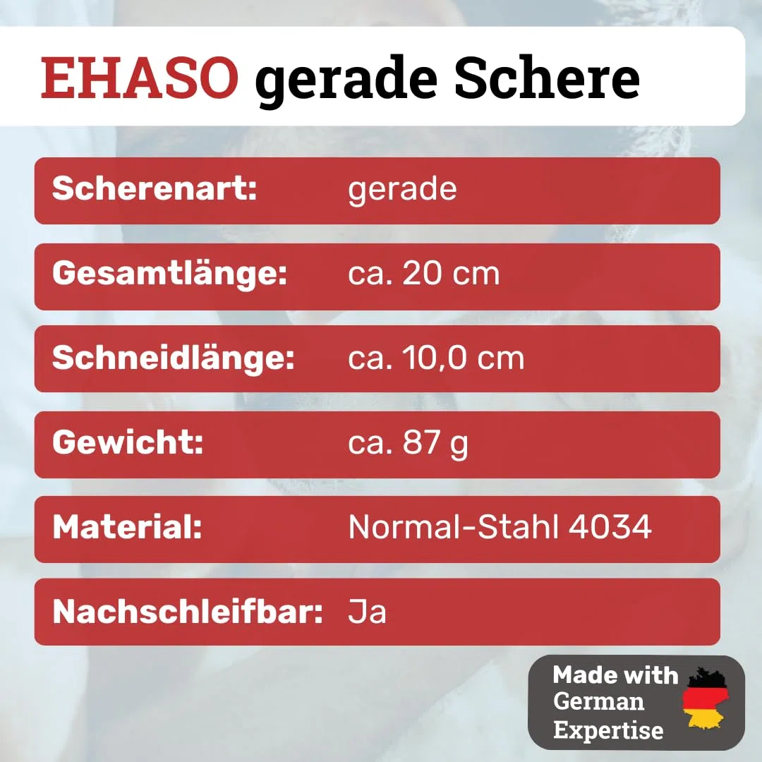 EHASO Hochwertige Gerade Hundeschere aus Titan - Rostfrei & Langlebig - 20 cm - Fellschere für Hunde - Profischere für Jede Art von Fell direkt Solingen