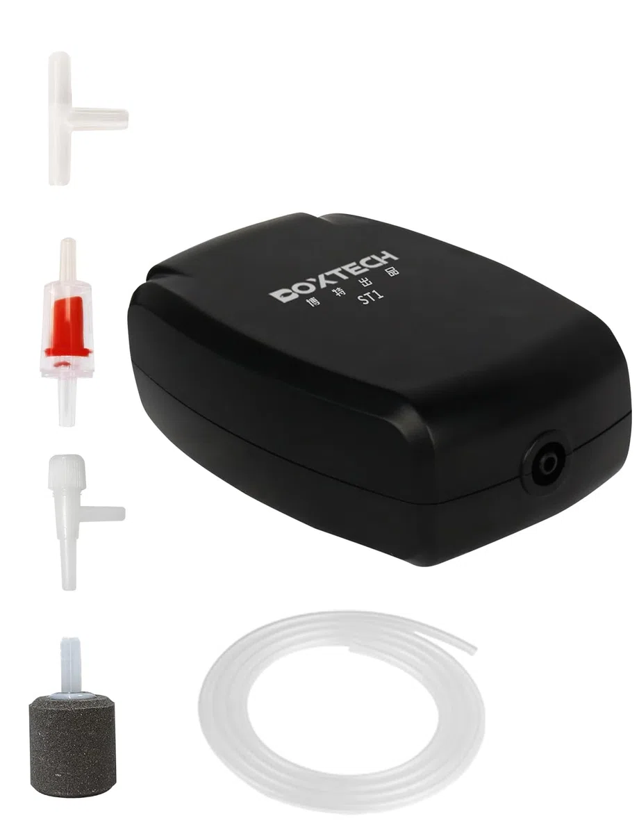 Boxtech Aquarium Luftpumpe,Mini Sauerstoffpumpe mit Luftstein,Rückschlagventil,Leistungsstarke luftsprudler Fisch Pumpe für Nanoaquarien（2 W）