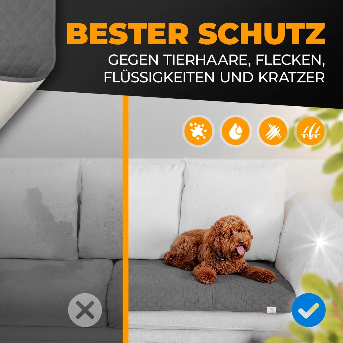 wasserdichte Hundedecke - Robuste Hundematte als Schutz für Sofa & Bett - rutschfeste Hundedecke auch für große Hunde geeignet - in der Waschmaschine waschbar - 100 x 80 cm - grau