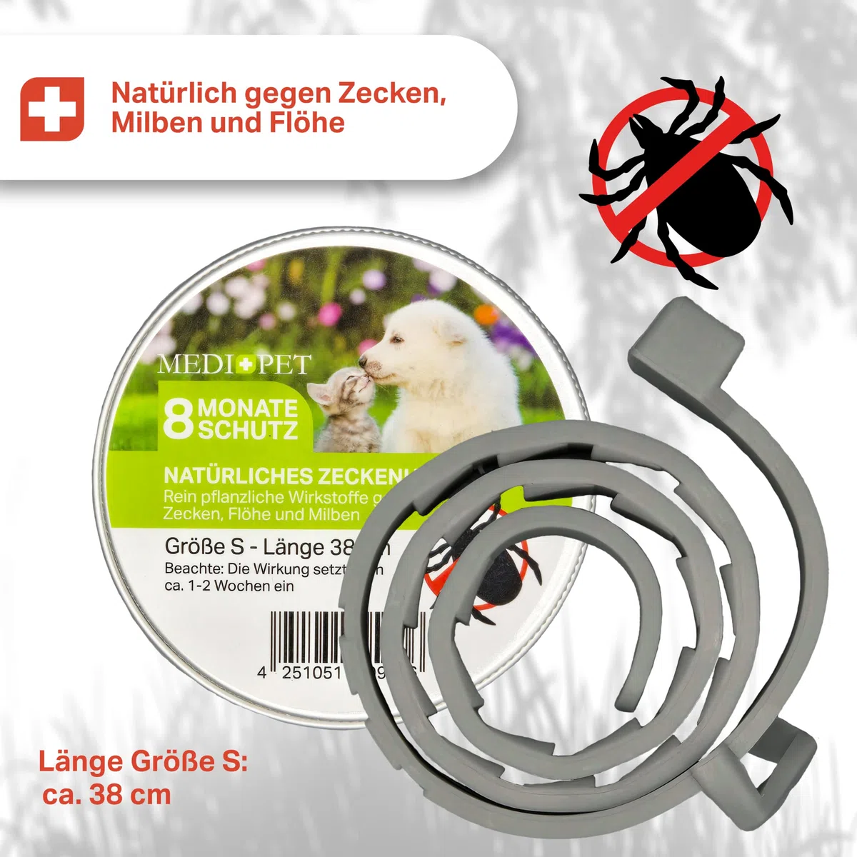MEDIDOG Natürliches Zeckenhalsband – 8 Monate Schutz vor Zecken, Flöhe und Milben, für kleine Hunde & Katzen – mit Zistrose- & Lavendelöl – ohne Chemie