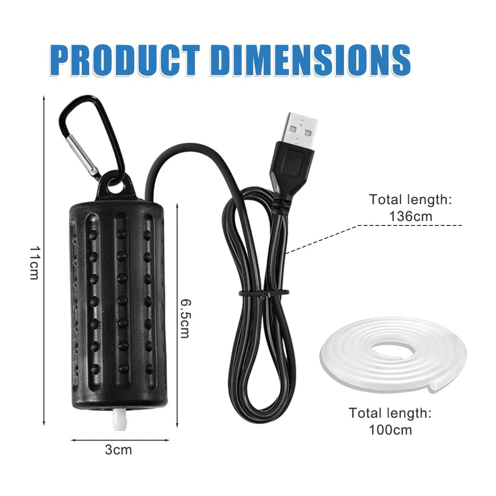 2 Stück Aquarium Luftpumpe, Mini Sauerstoffpumpe USB, leise Oxygen Pumpe 1W mit Luftstein und Schlauch, energiesparende Membranpumpe für Fischtank Wasserpumpe