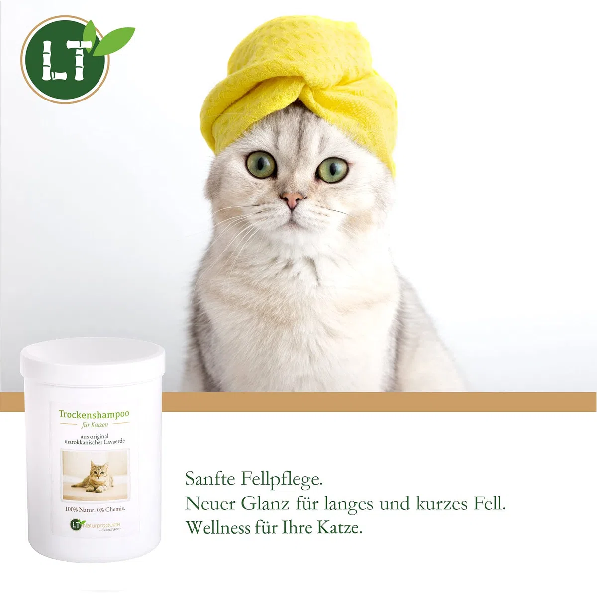 Trockenshampoo für Katzen - mit original marokkanischer Lavaerde | Vegan und Bio | zur chemiefreien Fellpflege | 1 kg