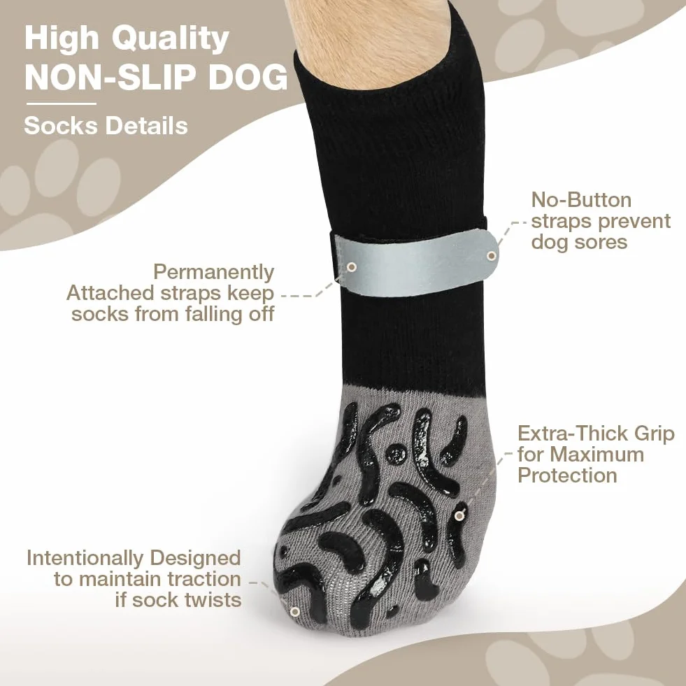 Hundesocken Anti Rutsch, 2 Paar Anti-Rutsch Socken für Hunde, mit Verstellbaren Riemen Haustierpfoten Schutz, Hundesocken für Hunde Pfotenschutz im Innenbereich im Freien, M
