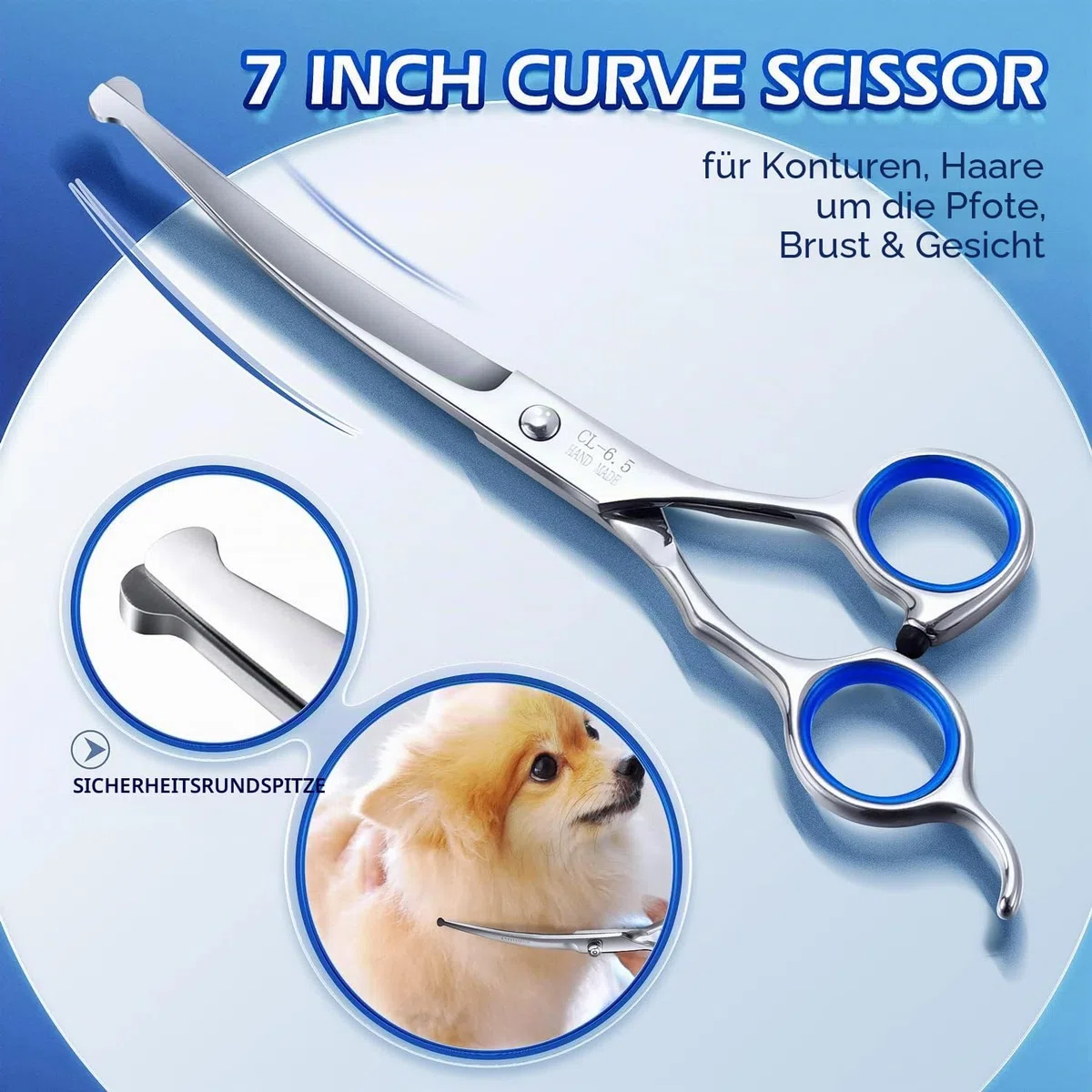 Gimars Professionelle 5-in-1 Fellschere für Hunde, 4CR mit runder Sicherheitsspitze, robuste Titanbeschichtung, gerade und Effilier- und gebogene Schere