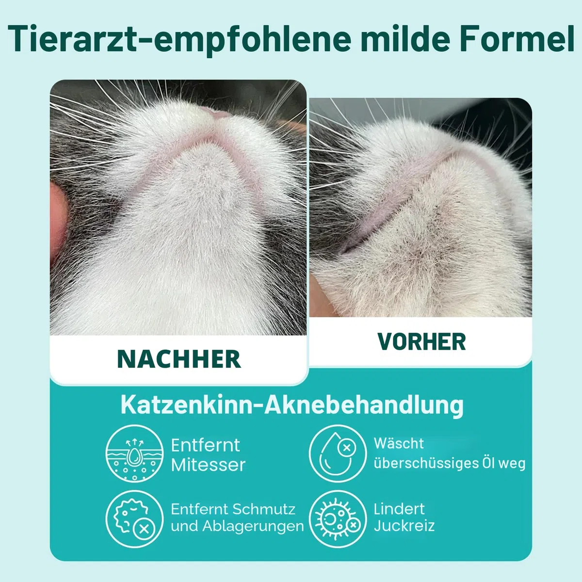 Katzenkinn-Akne-Reiniger - Mitesser- und Pickelentferner ohne Ausspülen mit Bürste, sanfte Pflegeformel für empfindliche Katzenhaut, Öl- und Schmutzkontrolle